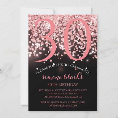 Birthday rose gold pink glitter glam 30th birthday invitation