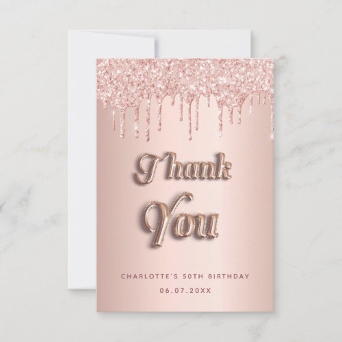 Birthday rose gold pink glitter luxurious thank you card
