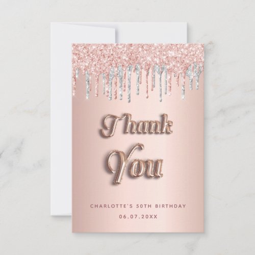 Birthday rose gold pink glitter silver luxurious thank you card