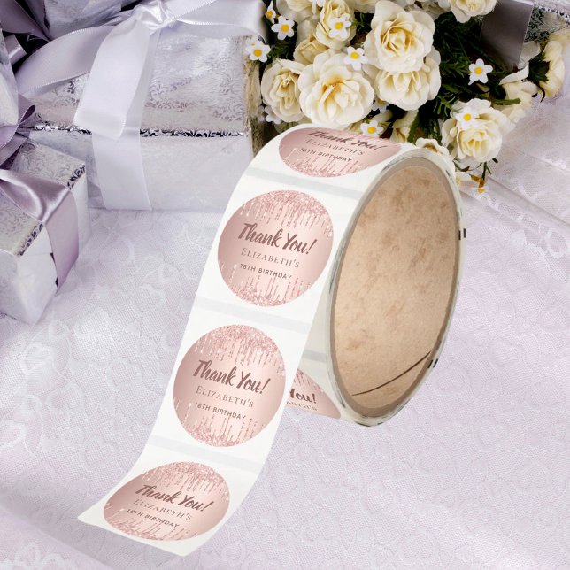 Birthday rose gold pink name Thank You Classic Round Sticker (Creator Uploaded)