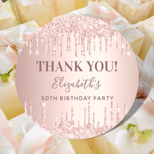 Birthday rose gold pink name Thank You Classic Round Sticker