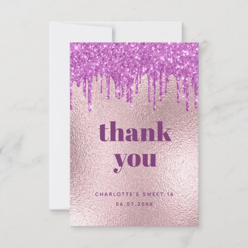 Birthday rose gold pink purple glitter luxury thank you card