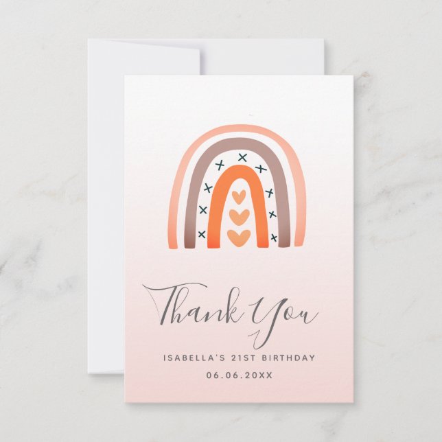 Birthday rose gold pink rainbow gray orange thank you card (Front)