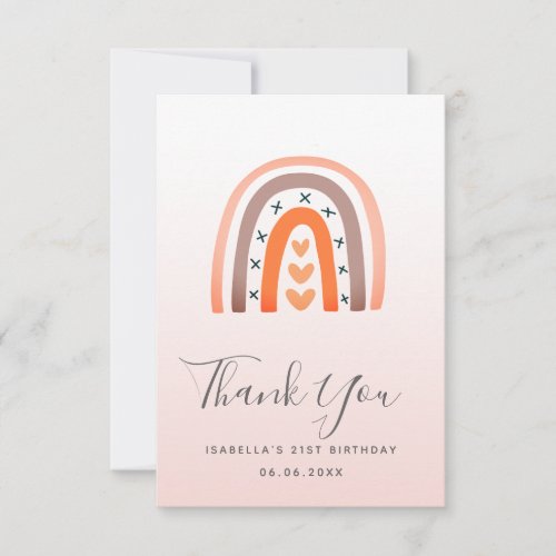 Birthday rose gold pink rainbow gray orange thank you card