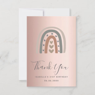 Birthday rose gold pink rainbow gray thank you card