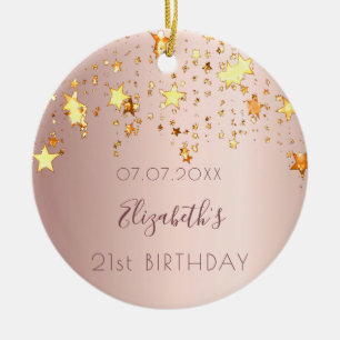 Birthday rose gold pink stars friends ceramic ornament