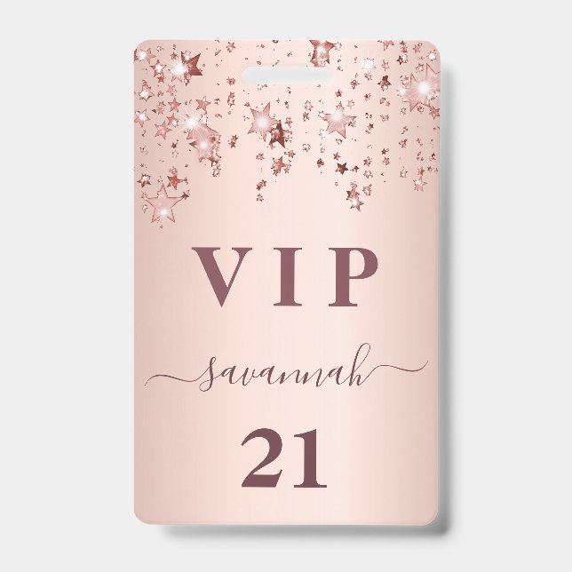 Birthday rose gold pink stars vip luxury badge (Front)