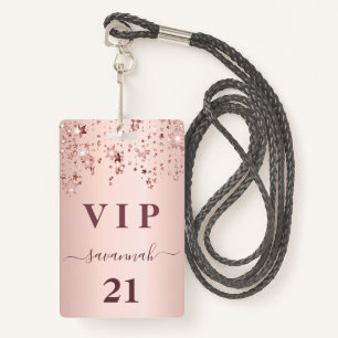 Birthday rose gold pink stars vip luxury badge