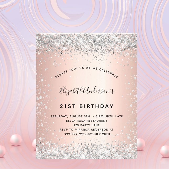 Birthday rose gold silver budget invitation flyer (Creator Uploaded)