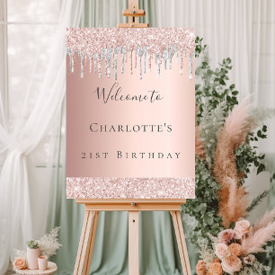 Birthday rose gold silver drips welcome foam board