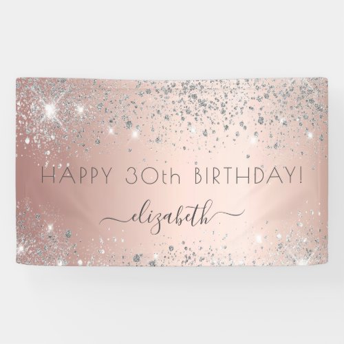 Birthday rose gold silver glitter dust monogram banner