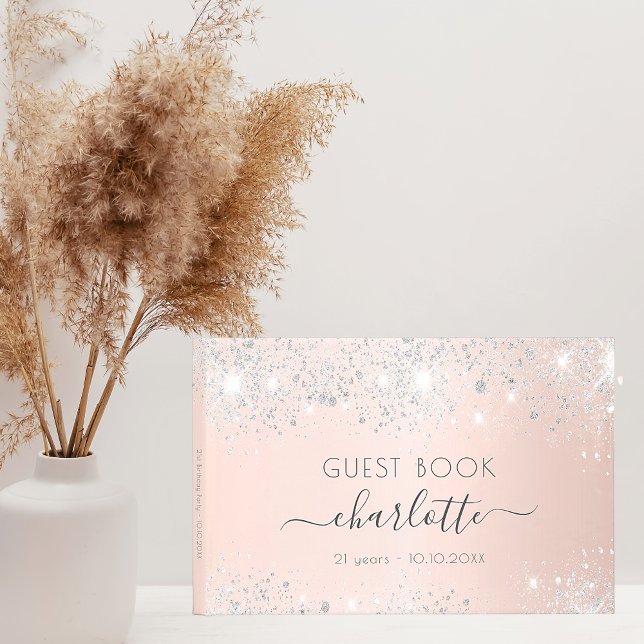 Birthday rose gold silver glitter dust monogram guest book (Creator Uploaded)