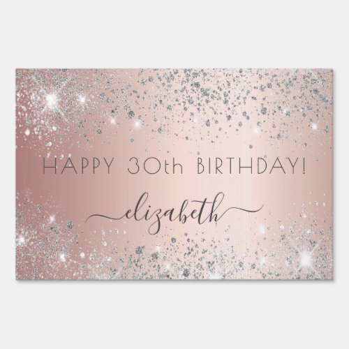 Birthday rose gold silver glitter dust monogram sign