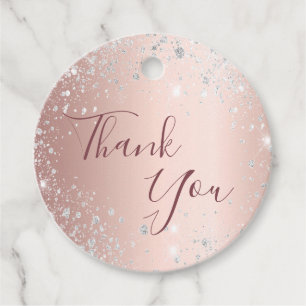 Birthday rose gold silver glitter dust thank you favor tags