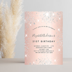 Birthday rose gold silver glitter elegant invitation postcard