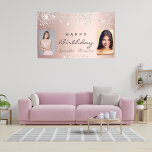 Birthday rose gold silver glitter friends photo banner<br><div class="desc">A banner for a girly and glamorous birthday party for two girls, women. A faux rose gold metallic looking background with faux silver glitter dust. Add your own 2 two photos of the birthday girls. Text: Happy Birthday. The word Birthday and the names are written with a modern hand lettered...</div>