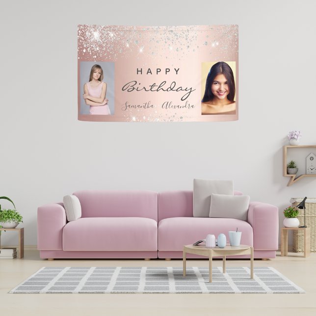 Birthday rose gold silver glitter friends photo banner (Creator Uploaded)