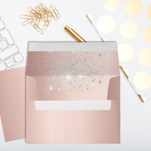 Birthday rose gold silver glitter monogram envelope