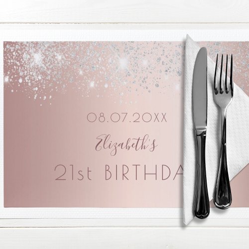 Birthday rose gold silver glitter paper placemat
