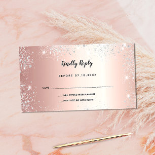 Birthday rose gold silver glitter party RSVP Enclosure Card