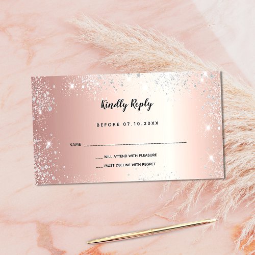 Birthday rose gold silver glitter party RSVP Enclosure Card