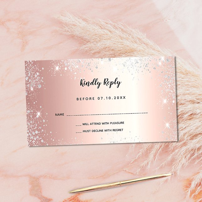 Birthday rose gold silver glitter party RSVP Enclosure Card (Creator Uploaded)