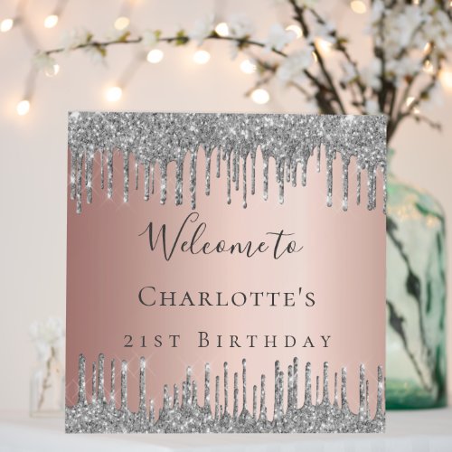 Birthday rose gold silver glitter welcome party foam board