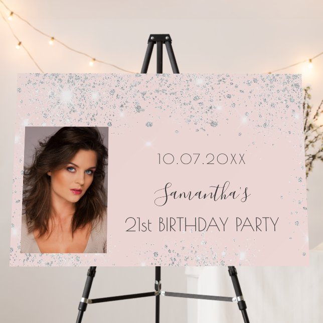 Birthday rose gold silver photo glitter name foam board (In Situ (Stand))