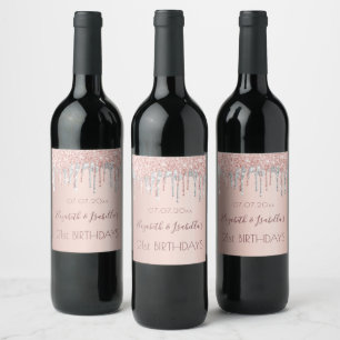 Birthday rose gold silver two 2 persons wine label