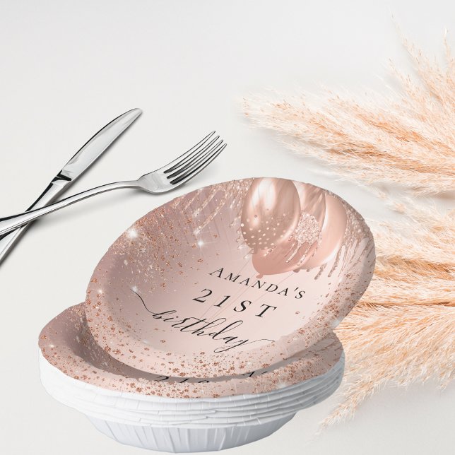 Birthday rose gold sparkles balloons paper bowls (Creator Uploaded)