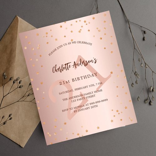 Birthday rose gold stars age budget invitation