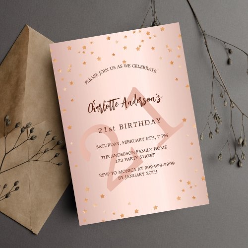 Birthday rose gold stars age elegant invitation