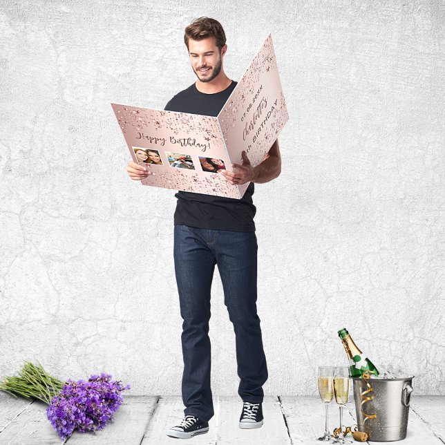 Birthday rose gold stars blush photo friends card (Creator Uploaded)