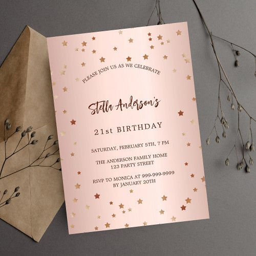 Birthday rose gold stars elegant simple party invitation