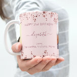 Birthday rose gold stars photo best friends names coffee mug<br><div class="desc">A gift from friends for a woman's 21st (or any age) birthday. Personalize and 2 of your own photos, her name, age 21 and your names. Dark rose text. A chic feminine rose gold, pink background color. Her name is written with a modern hand lettered style script with swashes. Decorated...</div>