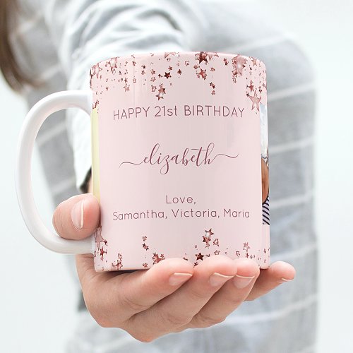 Birthday rose gold stars photo best friends names coffee mug