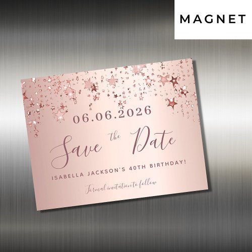 Birthday rose gold stars save the date magnet card