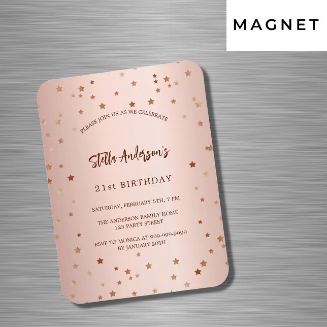 Birthday rose gold stars simple luxury invitation magnet (Creator Uploaded)