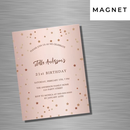 Birthday rose gold stars simple luxury magnetic invitation
