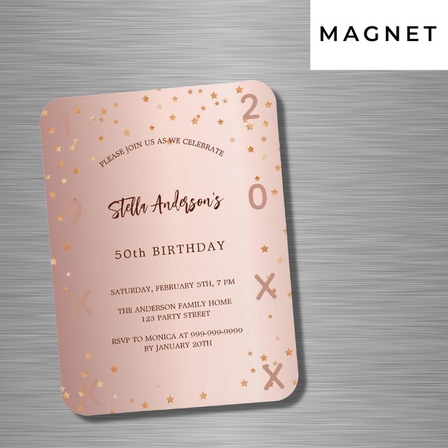 Birthday rose gold stars year invitation magnet (Creator Uploaded)