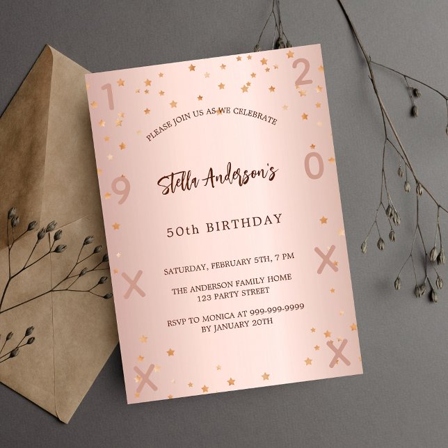 Birthday rose gold stars year luxury invitation (Creator Uploaded)