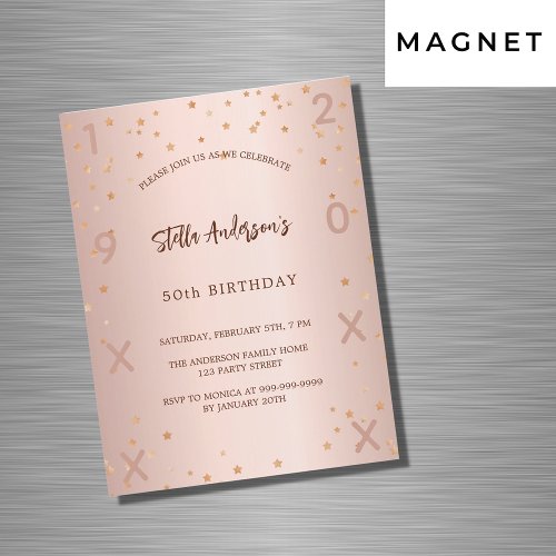 Birthday rose gold stars year luxury magnetic invitation