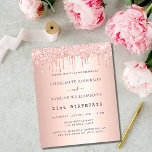 Birthday rose gold two persons budget invitation<br><div class="desc">A modern, stylish and glamorous invitation for two women's 21st birthday party (or any age) A faux rose gold metallic looking background with an elegant faux rose gold glitter drip, paint drip look. Personalize and add names and party details. An invitation for two persons celebrating together, twins, sisters or friends....</div>