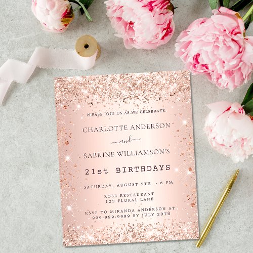 Birthday rose gold two persons budget invitation
