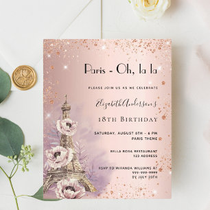 Birthday rose Paris Eiffel tower invitation