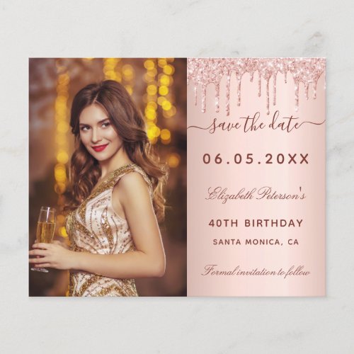 Birthday rose photo QR glam budget Save the Date Flyer