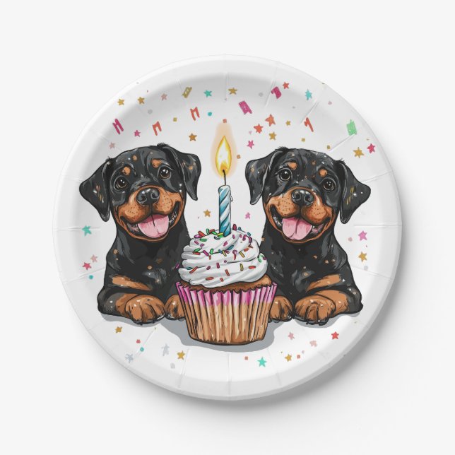 Birthday Rottweiler Dogs Paper Plates (Front)