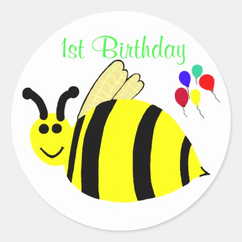 Birthday Round Stickers Bumble Bee  Balloons