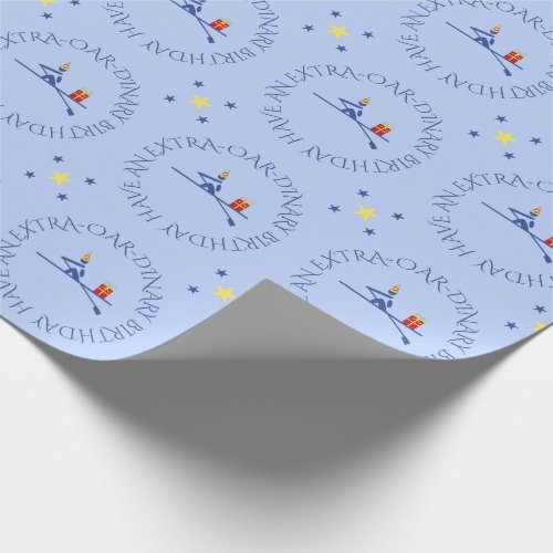 Birthday rower custom text blue wrapping paper