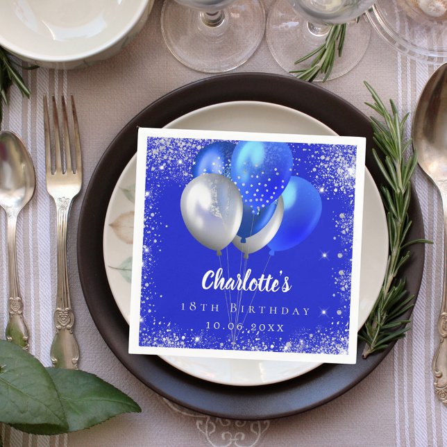 Birthday royal blue balloons glitter napkins (Creator Uploaded)